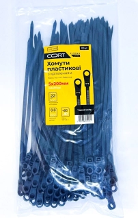 Кабельна стяжка з кільцем хомут 5х150 мм біла 100 шт нейлон CORT для кабелю
