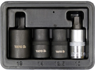 Головки 5-гранні для гальмівних супортів авто YATO: квадр-1/2″, 12.5, 14, 19 мм біта-1мм, 4 шт (YT-06806)