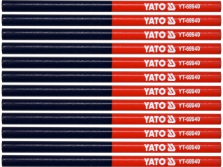 Олівці столярні двоколірні YATO : L= 175 мм, стержень 4 x 2 мм, синьо-червоні, уп. 12 шт (YT-69940)